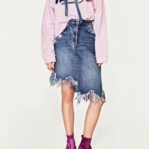 ZARA TRF Distressed Asymmetrical Denim Skirt